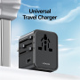USAMS CC308 univerzální cestovní adaptér s porty 2x USB-C / USB-A a výsuvnými zástrčkami - 17W - černý