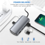 11v1 hub - slot na SD / TF kartu / RJ45 / HDMI / VGA / 3,5 mm jack / USB-C / 4x USB-A na USB-C pro MacBook - šedý