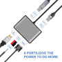 FX-1815B 8v1 hub - slot na TF kartu / HDMI / VGA / 3,5 mm jack / USB-C / 3x USB-A na USB-C pro MacBook - šedý