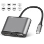 FX-1815B 8v1 hub - slot na TF kartu / HDMI / VGA / 3,5 mm jack / USB-C / 3x USB-A na USB-C pro MacBook - šedý