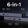 UGREEN CM828 6v1 hub - RJ45 / HDMI / 2x USB-C / 2x USB-A na USB-C - tmavě šedý