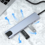BYL-2017L 8v1 hub - slot na SD / TF kartu / RJ45 / HDMI / 2x USB-C / 2x USB-A na USB-C - šedý