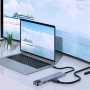 BYL-2017L 8v1 hub - slot na SD / TF kartu / RJ45 / HDMI / 2x USB-C / 2x USB-A na USB-C - šedý