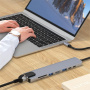 BYL-2017L 8v1 hub - slot na SD / TF kartu / RJ45 / HDMI / 2x USB-C / 2x USB-A na USB-C - šedý
