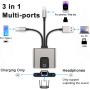 NK-1056S 3v1 redukce - RJ45 / 3,5 mm jack / USB-C na USB-C / Lightning / USB-A - šedá