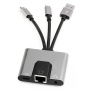 NK-1056S 3v1 redukce - RJ45 / 3,5 mm jack / USB-C na USB-C / Lightning / USB-A - šedá