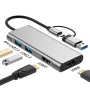 4v1 hub - 2x HDMI / USB-A 2.0 / USB-A 3.0 na USB-C / USB-A - šedý