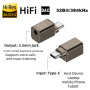 Mini audio redukce - 3,5 mm jack na USB-C - šedá
