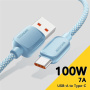 ESSAGER ES-X46 opletený nabíjecí a datový kabel - USB-A na USB-C - 2 m - modrý