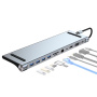 BYL-2003 11v1 hub - slot na SD / TF kartu / RJ45 / HDMI / VGA / 3,5 mm jack / USB-C / 4x USB-A na USB-C pro MacBook - šedý