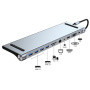 BYL-2003 11v1 hub - slot na SD / TF kartu / RJ45 / HDMI / VGA / 3,5 mm jack / USB-C / 4x USB-A na USB-C pro MacBook - šedý