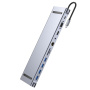 BYL-2003 11v1 hub - slot na SD / TF kartu / RJ45 / HDMI / VGA / 3,5 mm jack / USB-C / 4x USB-A na USB-C pro MacBook - šedý