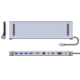 BYL-2003 11v1 hub - slot na SD / TF kartu / RJ45 / HDMI / VGA / 3,5 mm jack / USB-C / 4x USB-A na USB-C pro MacBook - šedý
