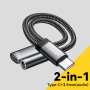 ESSAGER ES-YP25 2v1 audio a nabíjecí redukce - 3,5 mm jack / USB-C na USB-C - šedá
