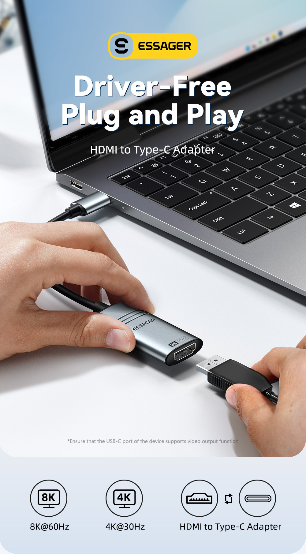 ESSAGER ES-OTG23 video redukce - HDMI na USB-C - tmavě šedá
