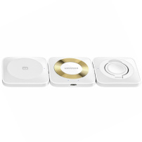 ESSAGER AKD095 3v1 variabilní bezdrátová nabíječka pro iPhone / Apple Watch / AirPods - 15W - bílá