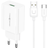 USAMS T48 sada adaptéru s portem USB-A a kabelu USB-A na USB-C - 18W - 1 m - bílá