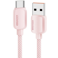 ESSAGER ES-X46 opletený nabíjecí a datový kabel - USB-A na USB-C - 2 m - růžový