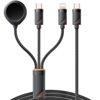 ESSAGER 3v1 univerzální opletený nabíjecí a datový kabel - USB-C na magnetický puk / USB-C / Lightning - 1,2 m - černý