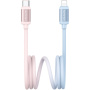 USAMS US-SJ757 dvoubarevný opletený nabíjecí a datový kabel - USB-C na Lightning - 1,2 m - růžovomodrý