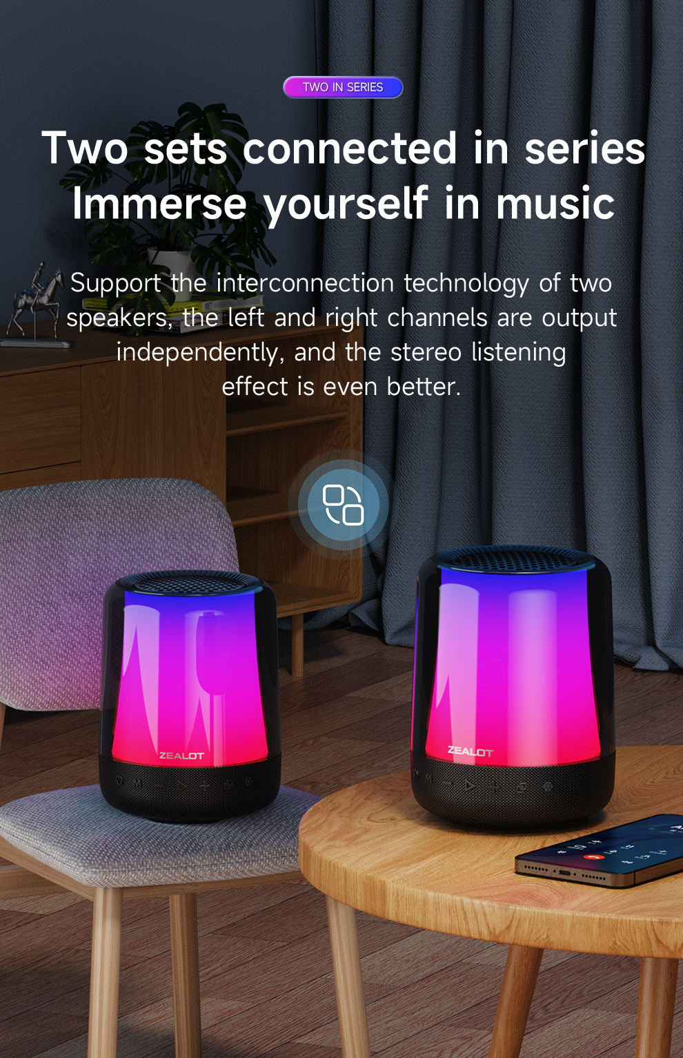 ZEALOT Z66 bezdrátový Bluetooth reproduktor s podsvícením - černý
