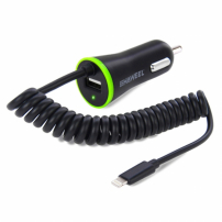 HAWEEL nabíječka do auta (2.1A) lightning / 8pin konektor - 1,2 m černá