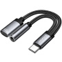 ESSAGER ES-YP25 2v1 audio a nabíjecí redukce - 3,5 mm jack / USB-C na USB-C - šedá
