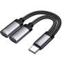 ESSAGER ES-YP25 2v1 audio a nabíjecí redukce - 2x USB-C na USB-C - šedá