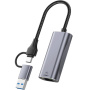 T30B 2v1 ethernet redukce - RJ45 na USB-C / USB-A - šedá
