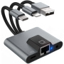 NK-1056S 3v1 redukce - RJ45 / 3,5 mm jack / USB-C na USB-C / Lightning / USB-A - šedá