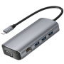11v1 hub - slot na SD / TF kartu / RJ45 / HDMI / VGA / 3,5 mm jack / USB-C / 4x USB-A na USB-C pro MacBook - šedý