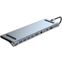 BYL-2003 11v1 hub - slot na SD / TF kartu / RJ45 / HDMI / VGA / 3,5 mm jack / USB-C / 4x USB-A na USB-C pro MacBook - šedý