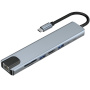 BYL-2017L 8v1 hub - slot na SD / TF kartu / RJ45 / HDMI / 2x USB-C / 2x USB-A na USB-C - šedý