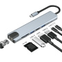 BYL-2017L 8v1 hub - slot na SD / TF kartu / RJ45 / HDMI / 2x USB-C / 2x USB-A na USB-C - šedý