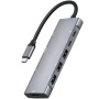YME68 9v1 hub - slot na SD / TF kartu / HDMI / 3,5 mm jack / 2x USB-C / 3x USB-A na USB-C pro MacBook - šedý