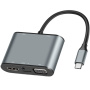 FX-1815B 8v1 hub - slot na TF kartu / HDMI / VGA / 3,5 mm jack / USB-C / 3x USB-A na USB-C pro MacBook - šedý