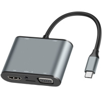FX-1815B 8v1 hub - slot na TF kartu / HDMI / VGA / 3,5 mm jack / USB-C / 3x USB-A na USB-C pro MacBook - šedý