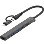 OTG-019Y 5v1 hub - 3,5 mm jack / 2x USB-C / 2x USB-A na USB-C / Lightning - tmavě šedý
