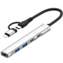 OTG-019Y 5v1 hub - 3,5 mm jack / 2x USB-C / 2x USB-A na USB-C / Lightning - stříbrný