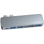 Yesido HB10 6v1 hub - slot na SD / TF kartu / USB-C / 3x USB-A na 2x USB-C pro MacBook - šedý