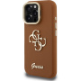 Guess Grained 4G Logo kryt s výklopným stojánkem pro iPhone 15 Pro - hnědý