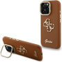 Guess Grained 4G Logo kryt s výklopným stojánkem pro iPhone 16 Pro - hnědý
