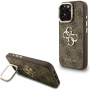 Guess 4G Metal Logo kryt s výklopným stojánkem pro iPhone 16 Pro Max - hnědý