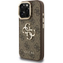 Guess 4G Metal Logo kryt s výklopným stojánkem pro iPhone 16 Pro Max - hnědý
