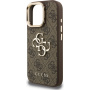 Guess 4G Metal Logo kryt s výklopným stojánkem pro iPhone 16 Pro Max - hnědý