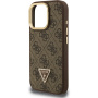 Guess 4G Strass Triangle Logo kryt s výklopným stojánkem a MagSafe pro iPhone 16 Pro Max - hnědý