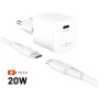 FIXED Mini GaN sada adaptéru s portem USB-C a kabelu USB-C na USB-C - 20W - 1,2 m - bílá