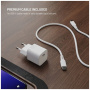 FIXED Mini GaN sada adaptéru s portem USB-C a kabelu USB-C na USB-C - 20W - 1,2 m - bílá