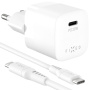 FIXED Mini GaN sada adaptéru s portem USB-C a kabelu USB-C na USB-C - 20W - 1,2 m - bílá