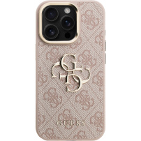 Guess 4G Metal Logo kryt s výklopným stojánkem pro iPhone 15 Pro - růžový